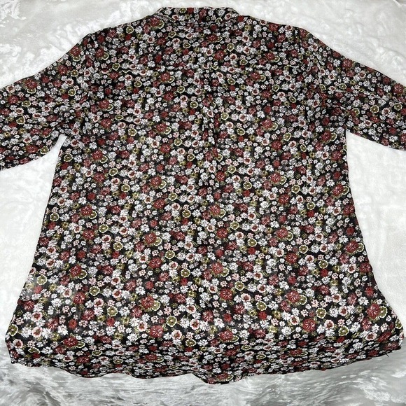 Kut From The Kloth Sheer Black Floral Long Sleeve Button Up Shirt Sz M - Picture 5 of 10